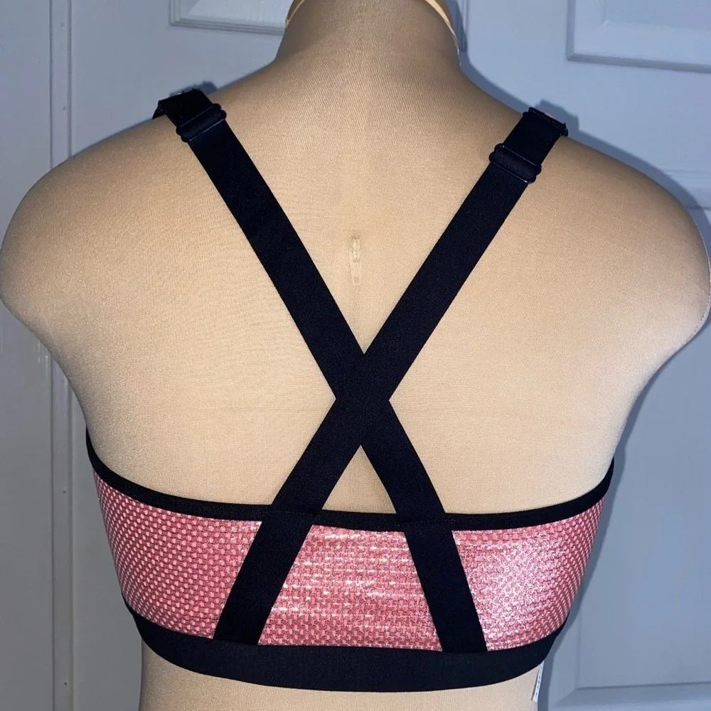 Victoria's Secret Pink Front-Zip Sports Bra with Black Trim